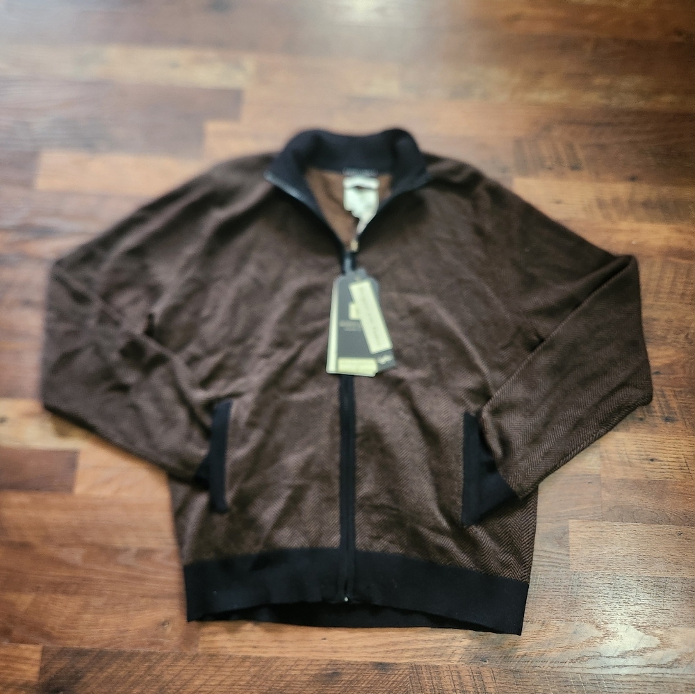 Men's Scott James  Brown Sweater with Black Accents Size L